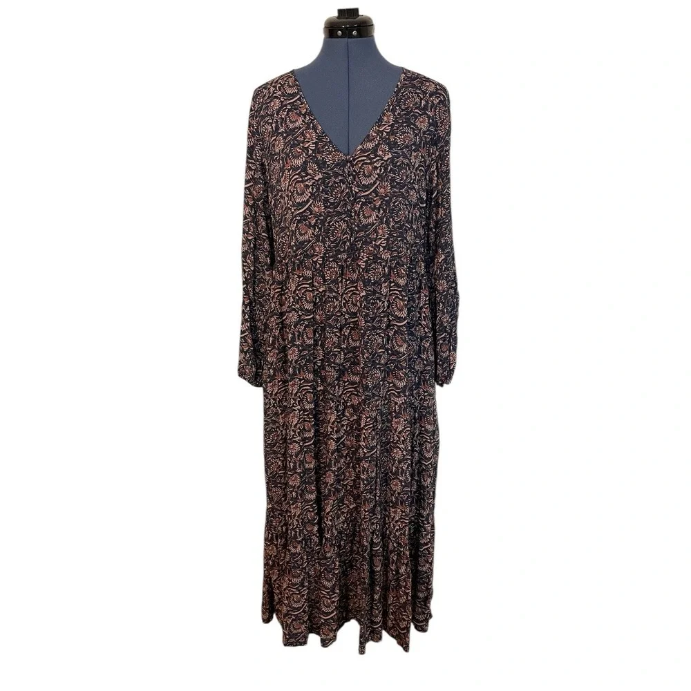 Faherty Isabella Floral Tiered Longsleeve Midi Dress Cottage Country Boho Fall S